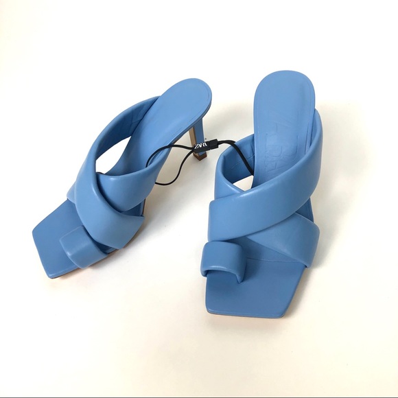 ZARA PADDED HEELED BLUE SHEEP LEATHER SANDALS - Picture 5 of 16